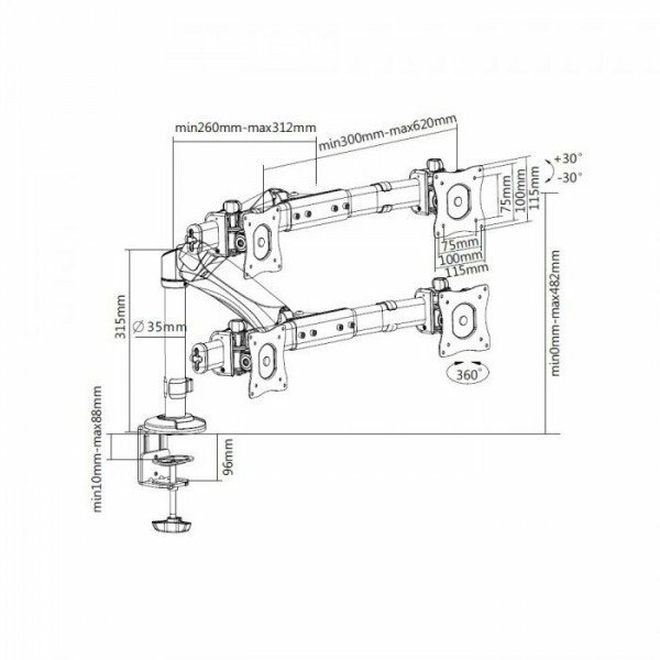 Brateck LDT05-C011D Interactive Dual Monitor Desk Mount / Black
