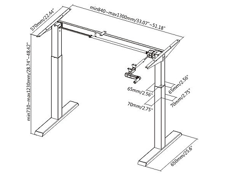 Lumi N05-22D Compact Manual Sit-Stand Desk Frame with Square Column