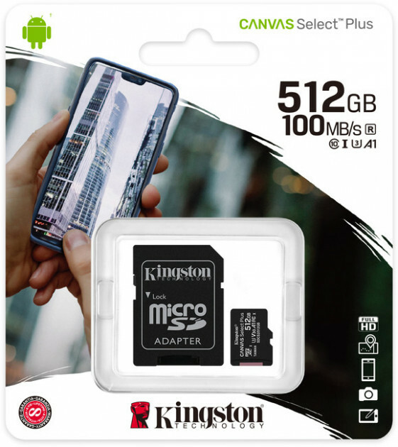 Kingston SDCS2/512GB 512GB microSD Class10 A1 UHS-I + SD adapter Canvas Select Plus