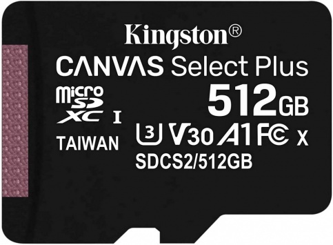 Kingston SDCS2/512GB 512GB microSD Class10 A1 UHS-I + SD adapter Canvas Select Plus
