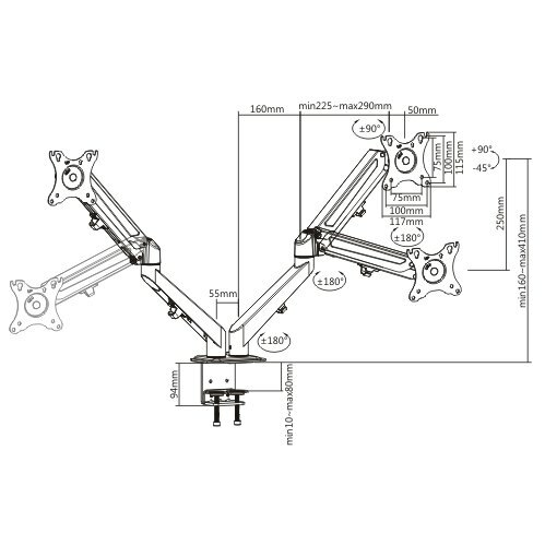 Brateck LDT25-C024 Stylish Dual Monitors Gas Spring Arm / Black