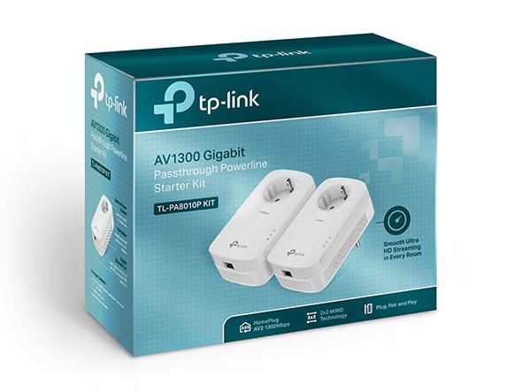 TP-LINK TL-PA8010P KIT Powerline Adapter Starter Kit with AC Passthrough / White