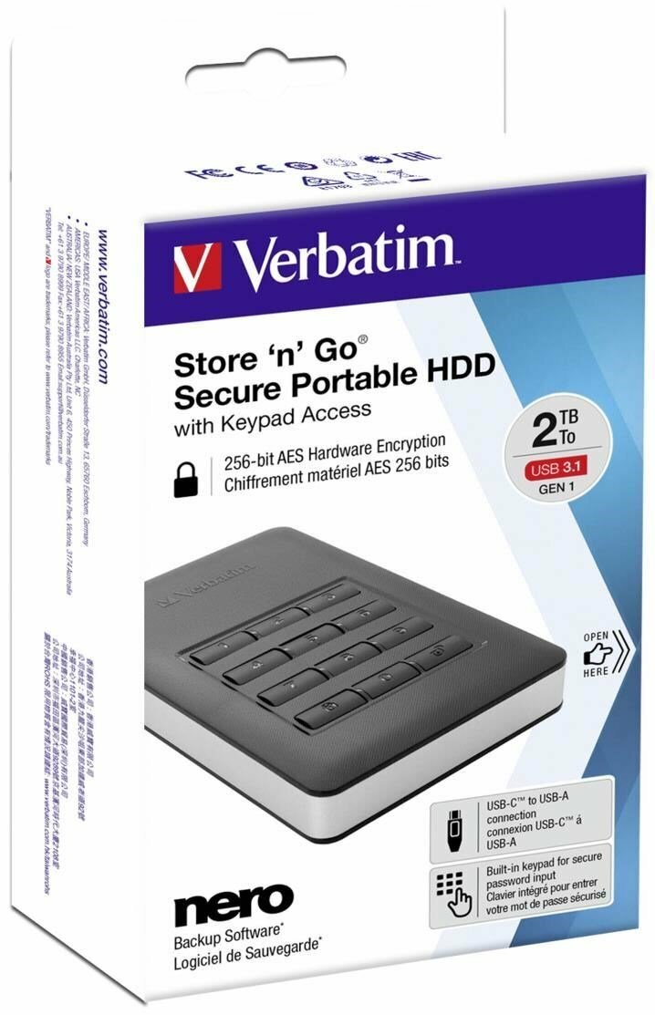 Verbatim "Store 'n' Go with Keypad Access 53403 2.5" External HDD 2.0TB / Black
