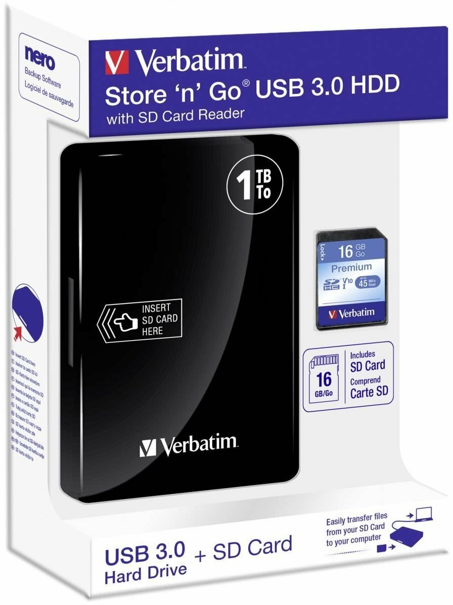 Verbatim Store 'n' Go with SD Card Reader 53421 2.5" External HDD 1.0TB / Black