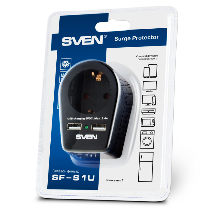 Sven SF-01U Surge Protector Black