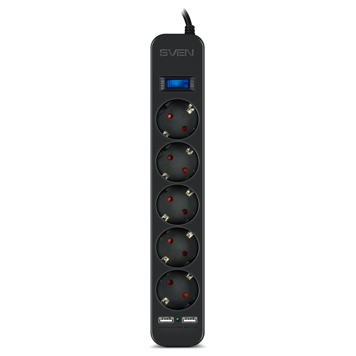 Sven SF-05LU  2 USB 3.0m Surge Protector / Black