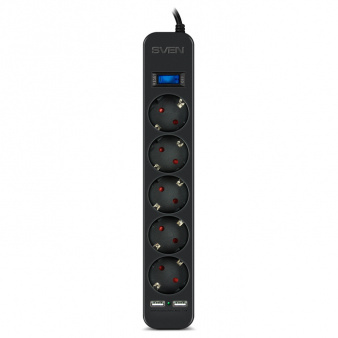 Sven SF-05LU  2 USB 5.0m Surge Protector / Black