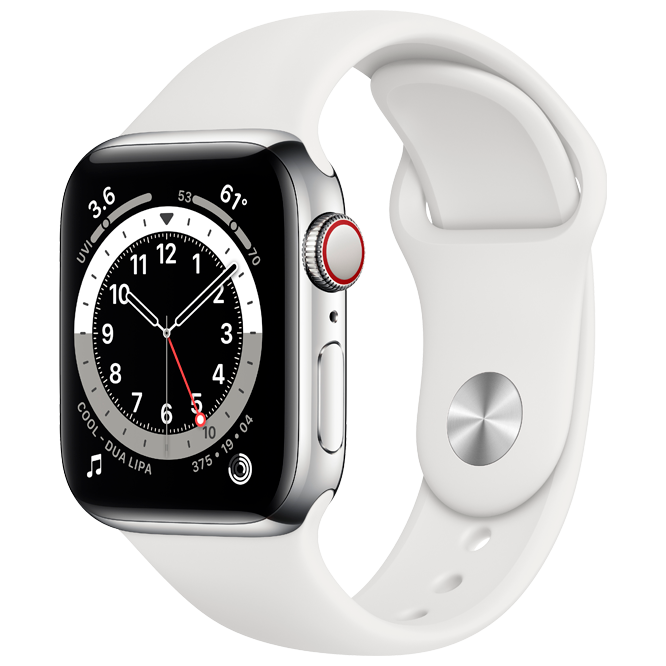 Apple Watch Series 6 GPS 40mm Silver Aluminum Case with White Sport Band / White