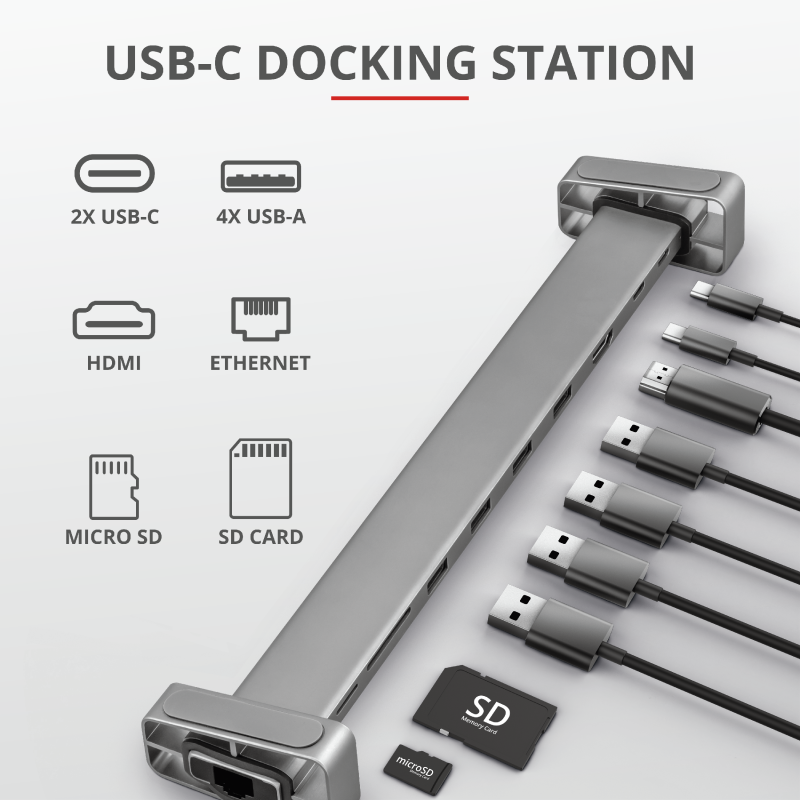 Trust Dalyx Aluminium 10-in-1 USB-C Multi-Port Docking Station / Grey