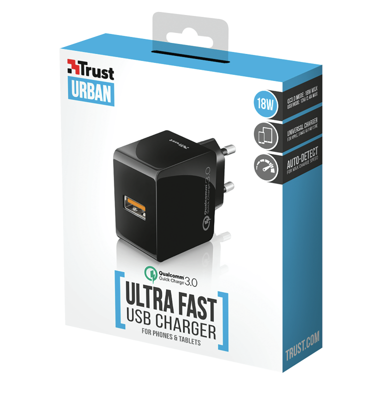 Trust 10W Ultra-Fast USB Wall Charger with QC3.0 / Black