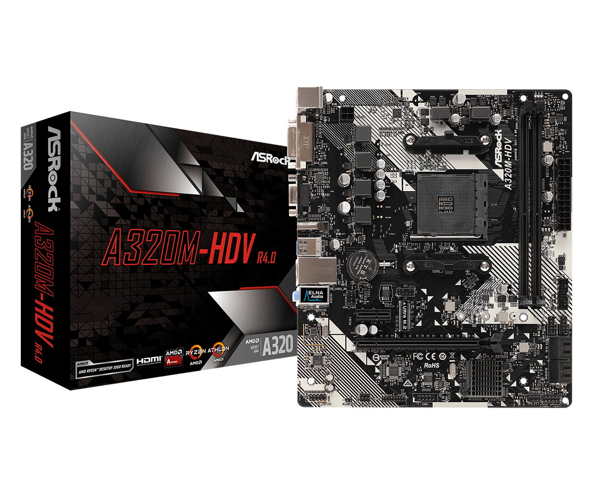 MB ASRock A320M-HDV R4.0 / Socket AM4 / AMD A320 / 2 x DDR4 DIMM / mATX
