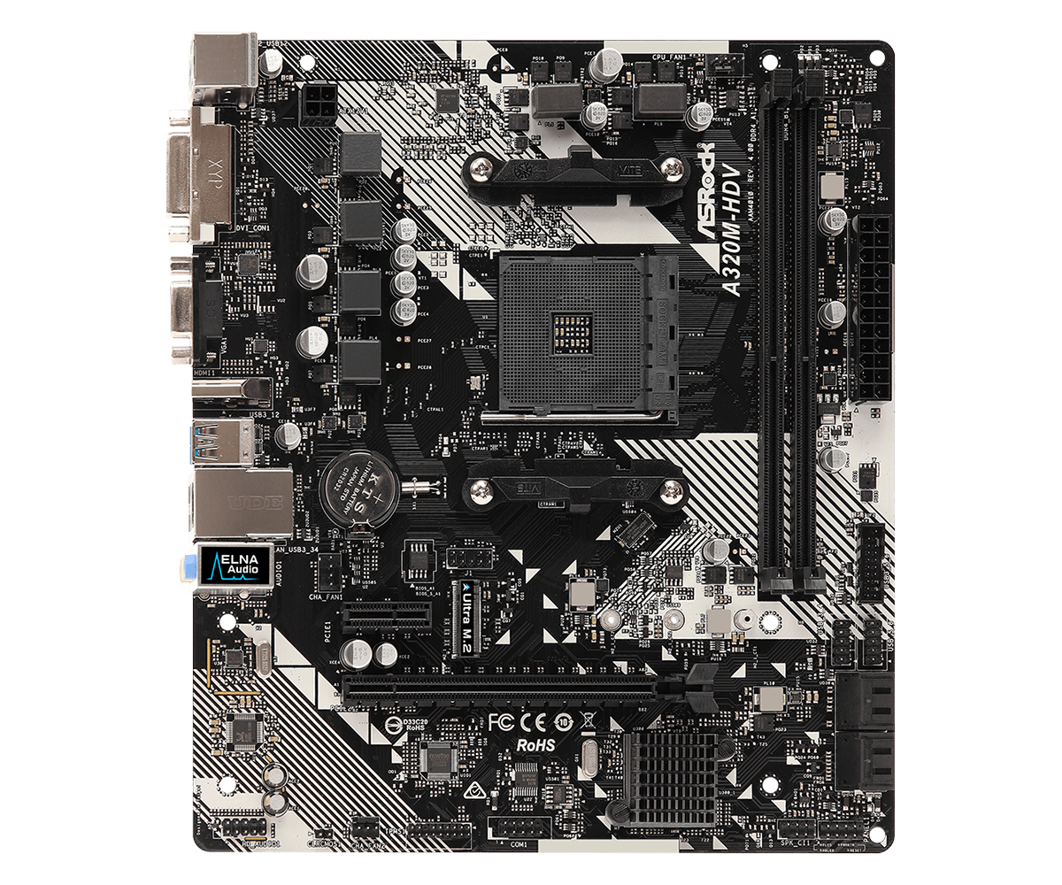 MB ASRock A320M-HDV R4.0 / Socket AM4 / AMD A320 / 2 x DDR4 DIMM / mATX