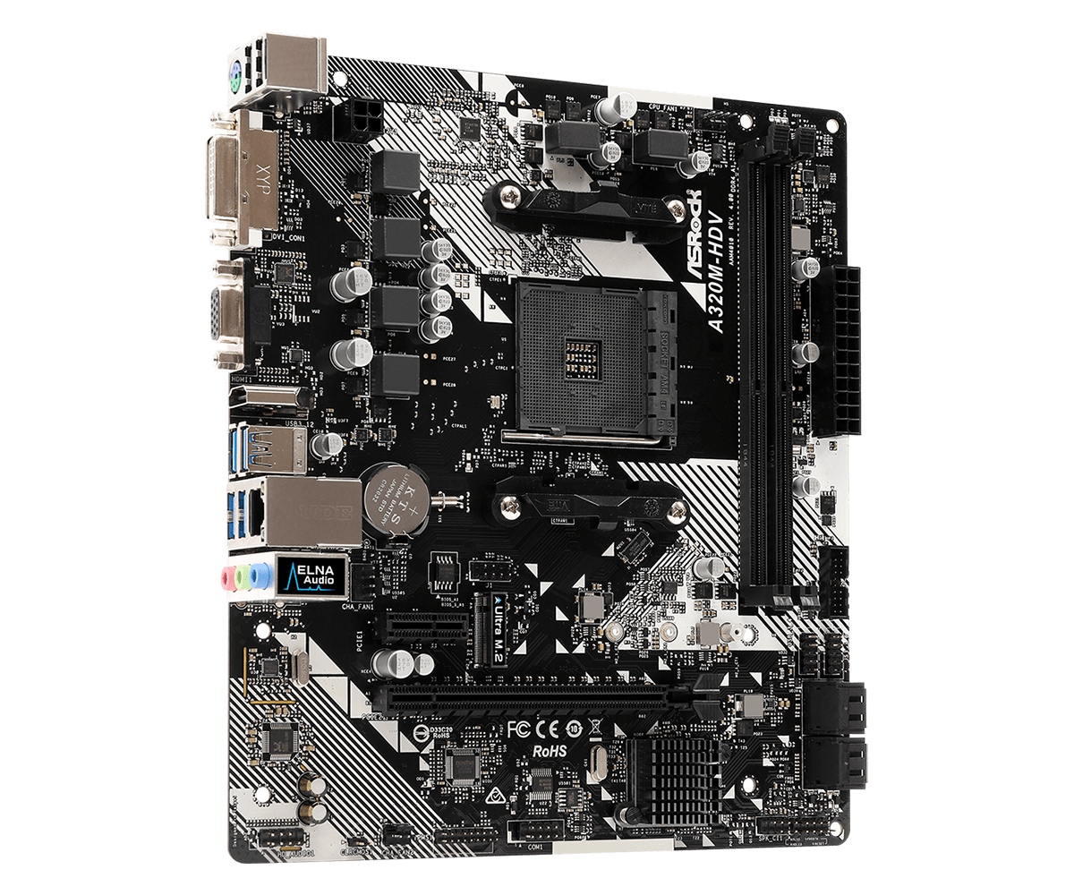MB ASRock A320M-HDV R4.0 / Socket AM4 / AMD A320 / 2 x DDR4 DIMM / mATX