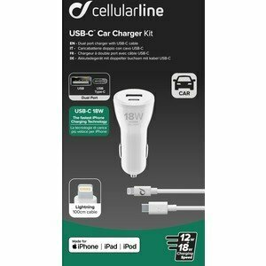 Cellularline Car Charger Dual Kit / 18W+12W / USB-C to Lightning / White