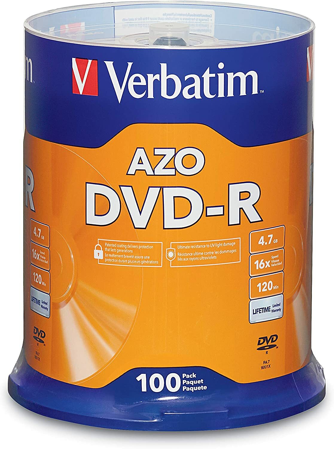 Verbatim DataLifePlus DVD-R AZO 4.7GB 16X MATT SILVER SURFAC x100 / 43549