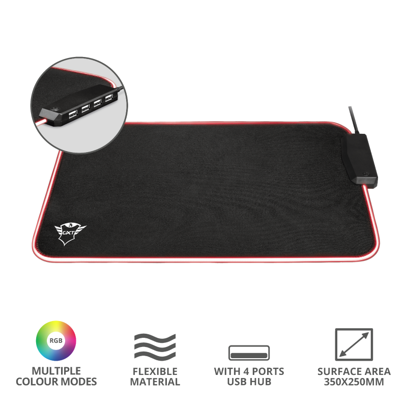 Trust Gaming GXT 765 Glide-Flex RGB Mouse Pad with USB Hub RGB