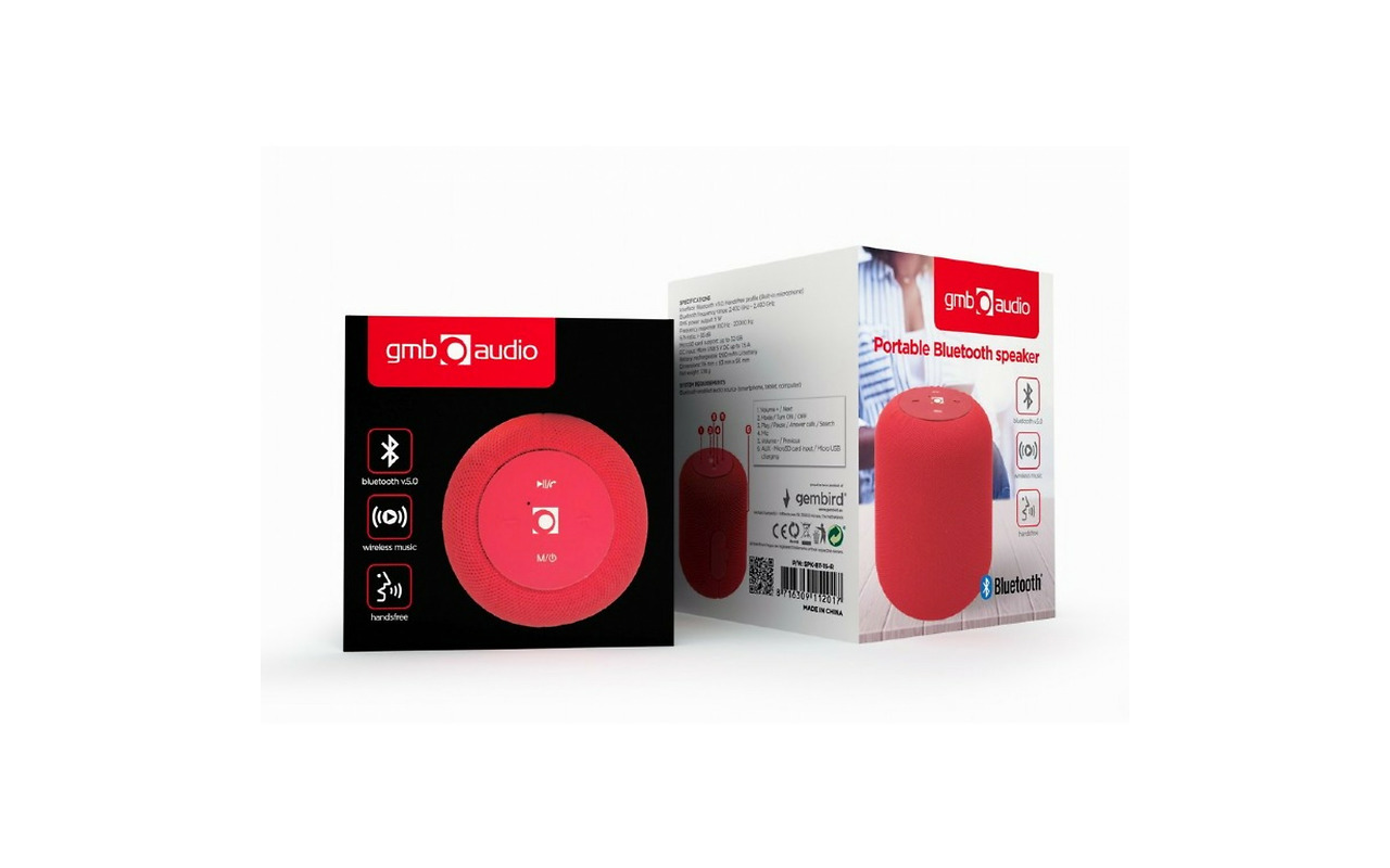 Gembird SPK-BT-15 / Bluetooth Portable Speaker 5W Red