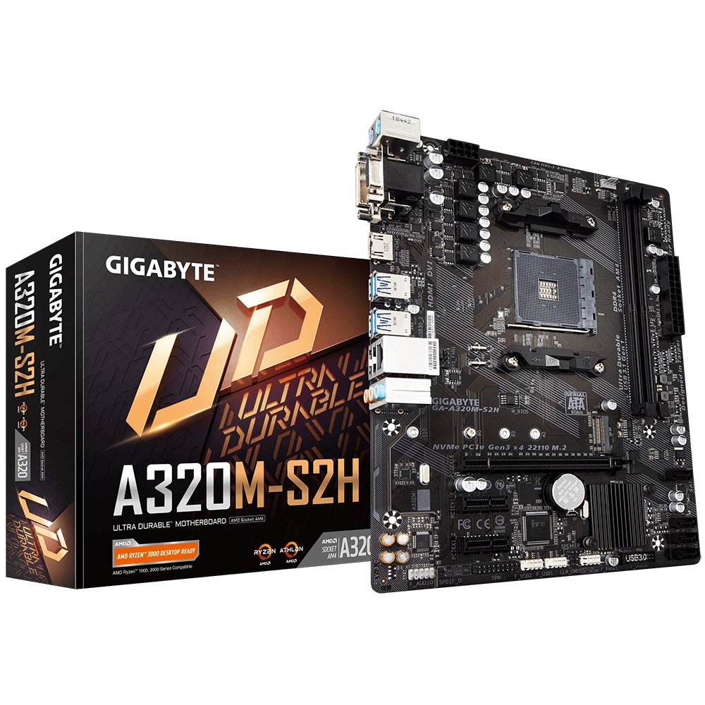 GIGABYTE GA-A320M-S2H 3.0 / mATX Socket AM4 AMD A320 Dual 2xDDR4-3200