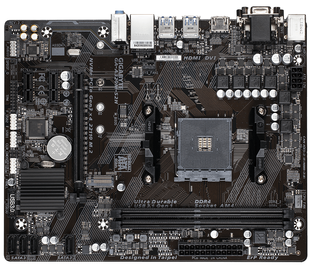 GIGABYTE GA-A320M-S2H 3.0 / mATX Socket AM4 AMD A320 Dual 2xDDR4-3200