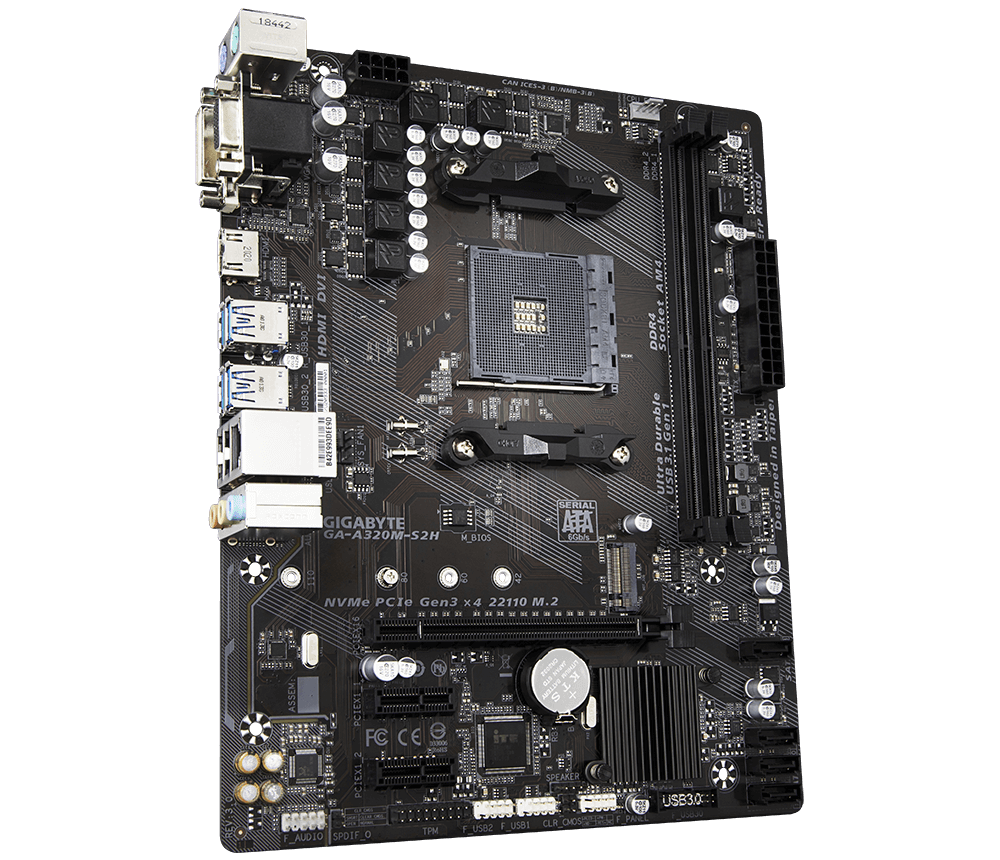 GIGABYTE GA-A320M-S2H 3.0 / mATX Socket AM4 AMD A320 Dual 2xDDR4-3200