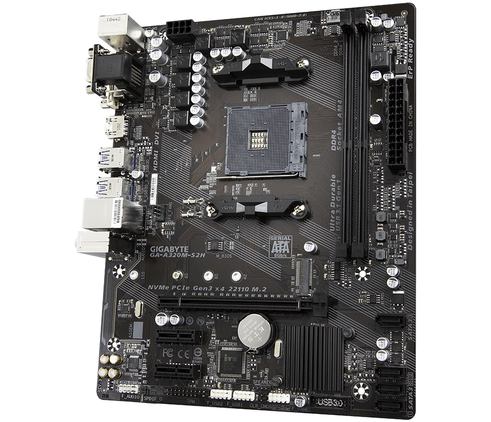 GIGABYTE GA-A320M-S2H 3.0 / mATX Socket AM4 AMD A320 Dual 2xDDR4-3200