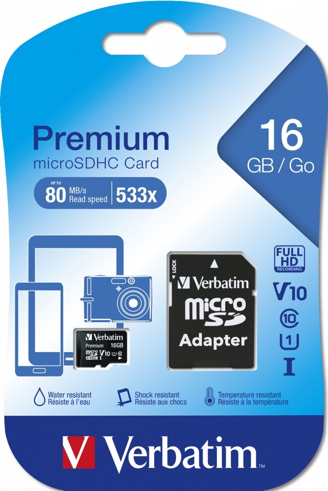 Verbatim Premium microSDXC 16GB / SD Adapter / 44082