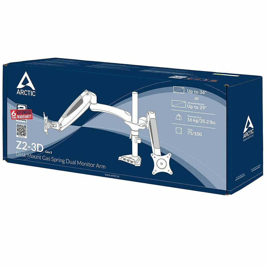 Arctic Z2-3D Gen 3 Desk Mount Gas Spring Dual Monitor Arm for 2 monitors