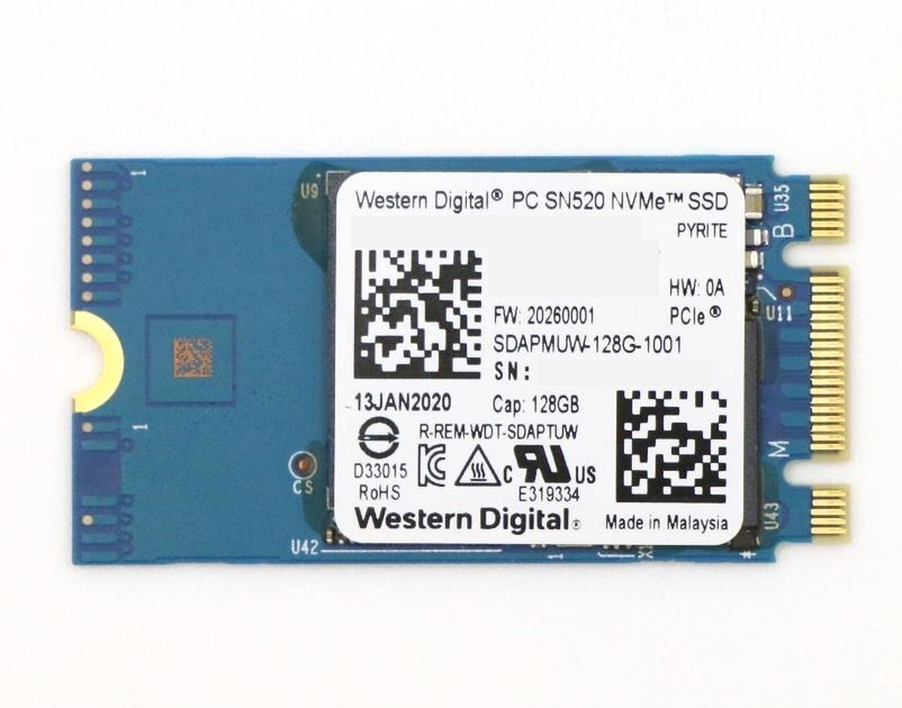 WesternDigital PC SN520 SDAPMUW-128G / M.2 NVMe 128GB 2242 /