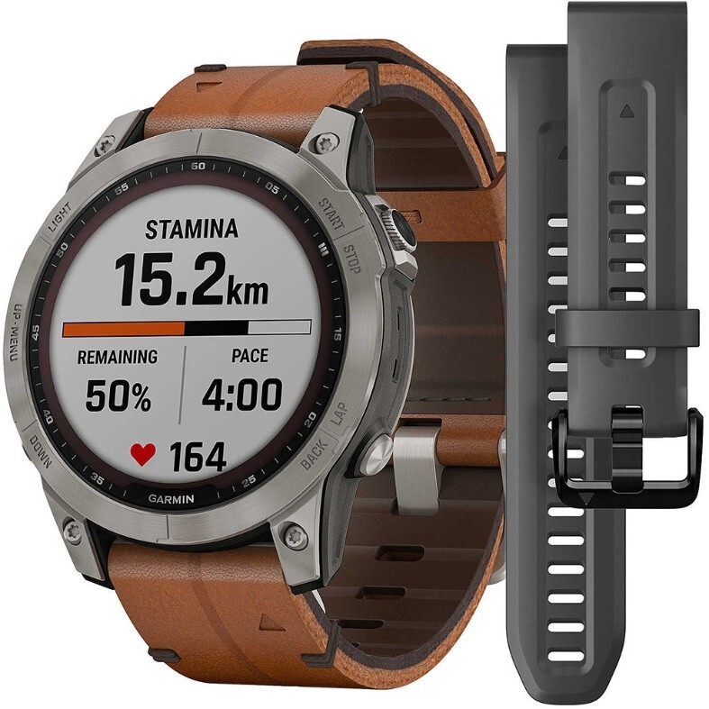Garmin Fenix 7 Sapphire Solar Titanium with Chestnut Leather Band / 010-02540-31