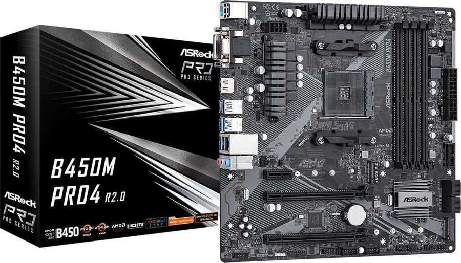 ASRock B450M PRO4 R2.0 / mATX AM4 DDR4 3200