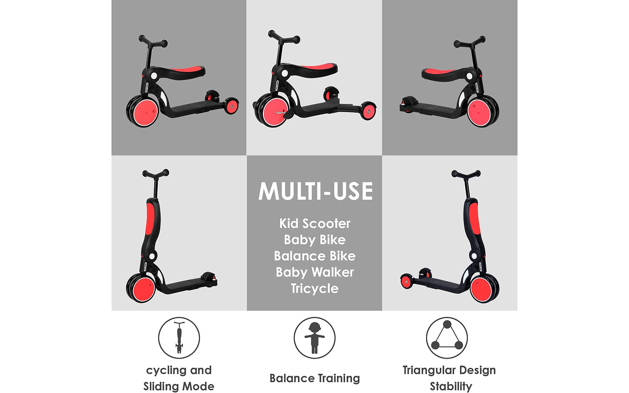 Xiaomi BeBehoo 5 In 1 Kids Balance Tricycle Red