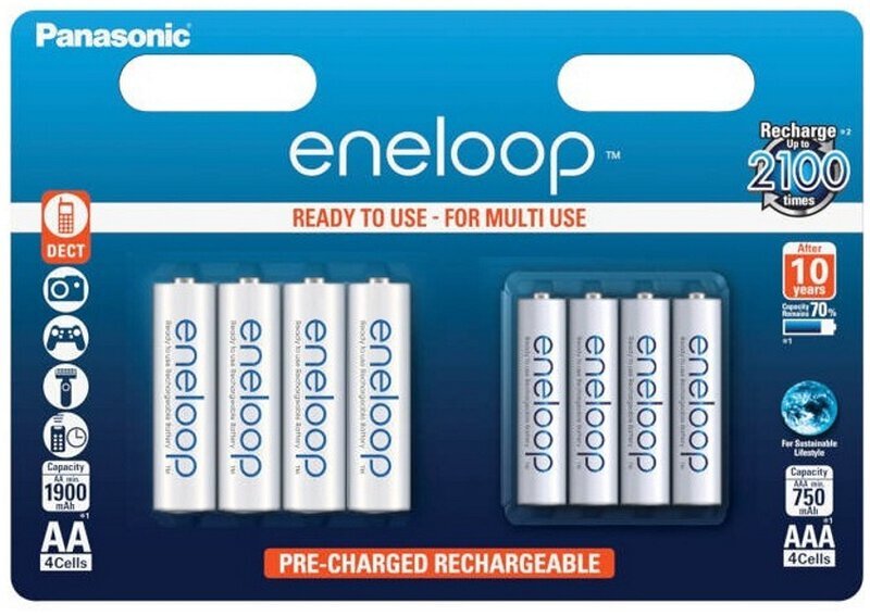 Eneloop 1900mAh AA x4 + 750mAh AAA x4 / BK-KJMCDE44E