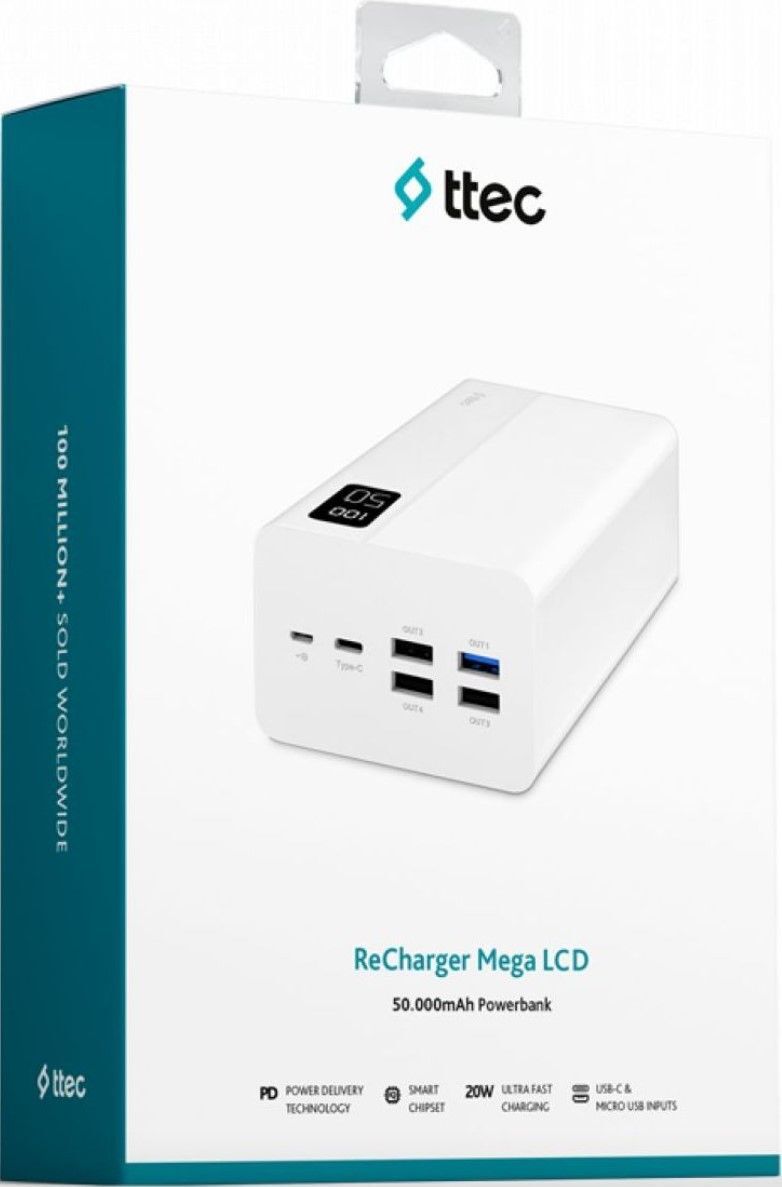 ttec 50000mAh ReCharger Mega PD 20W White
