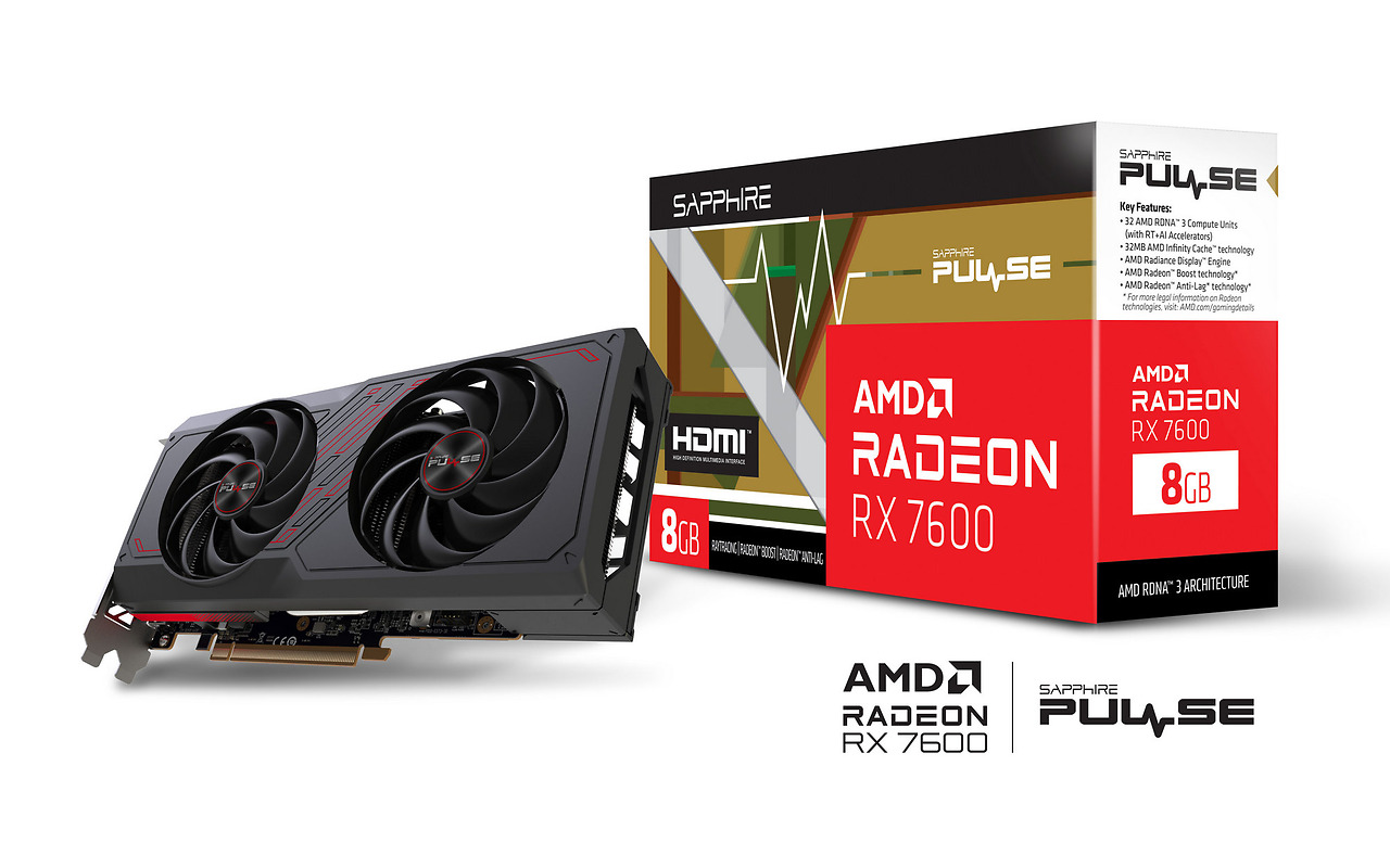 Sapphire PULSE Radeon RX 7600 8GB GDDR6 128Bit / 11324-01-20G