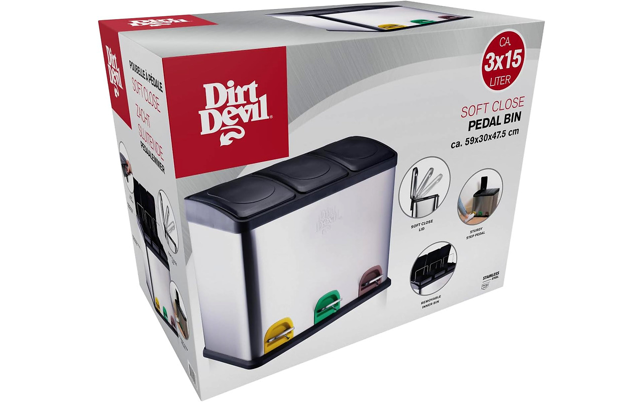 Dirt Devil Pedal Bin 3x15L Soft Close / DDPBIN3X15SLV