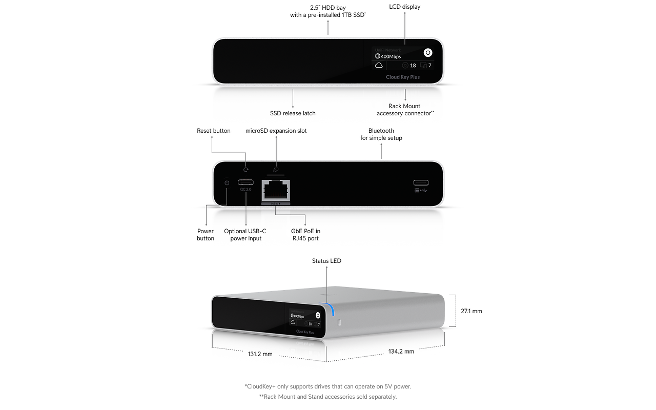 Ubiquiti UniFi Cloud Key Plus / Octa Core / 3GB RAM / 32GB eMMC + 1.0TB SSD / UCK-G2-SSD