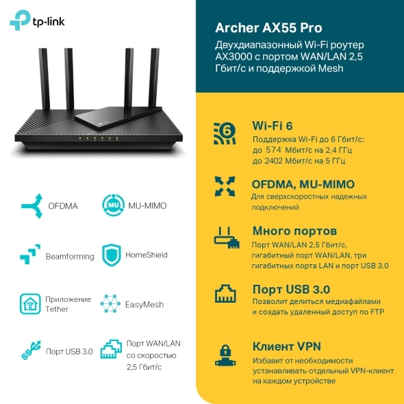 TP-LINK Archer AX55 Pro AX3000 Wi-Fi 6