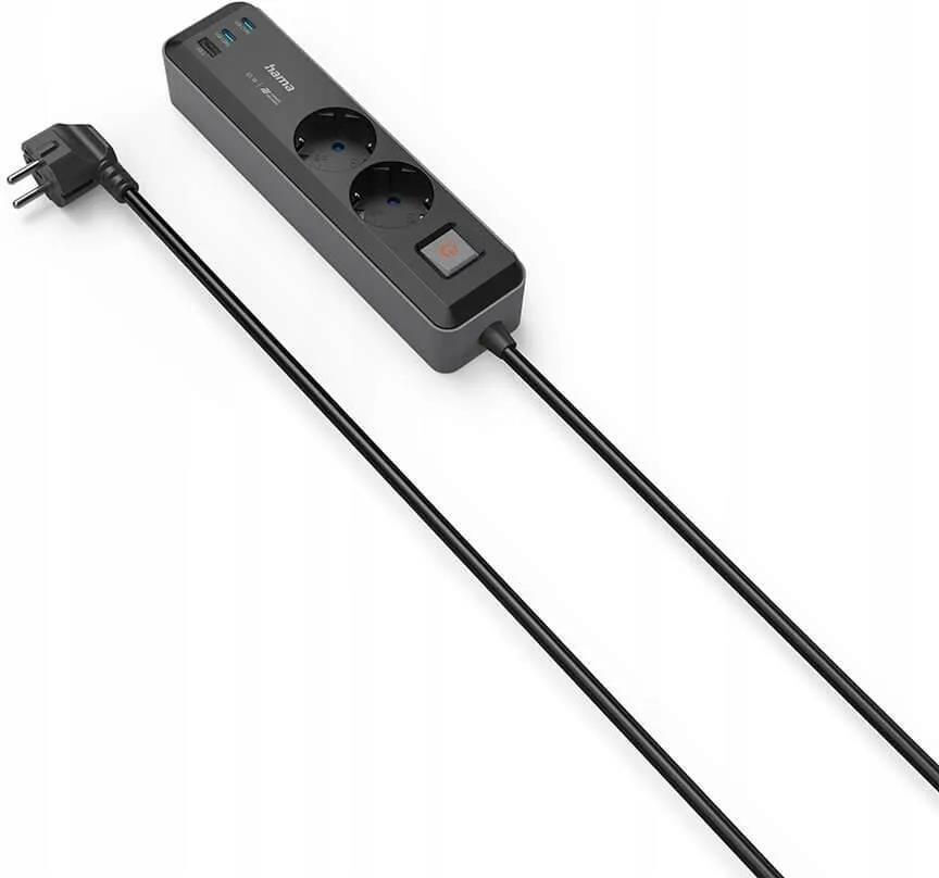 HAMA Power Strip 2-Way + USB 65W