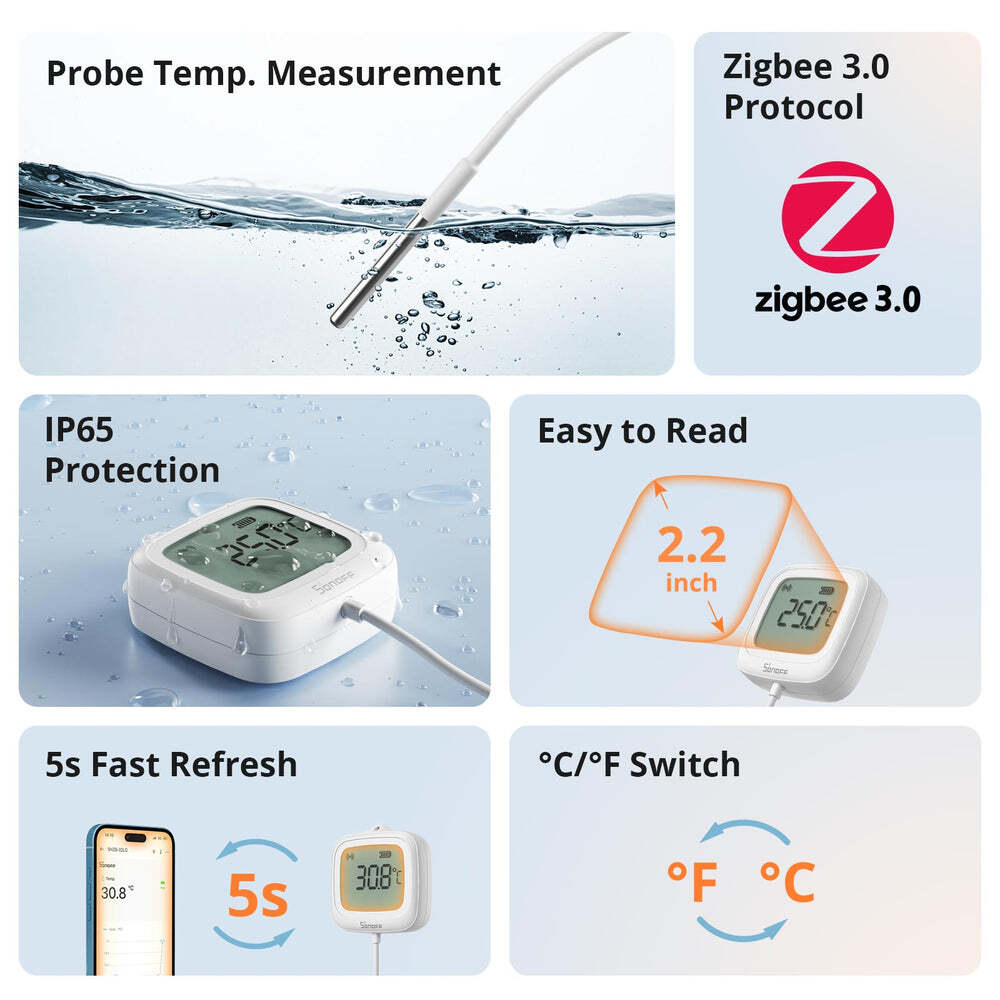 Sonoff Zigbee LCD Smart Thermometer IP65 / SNZB-02LD White