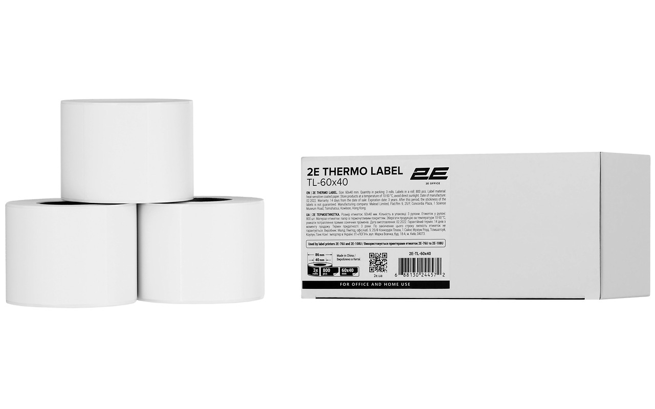 2E Thermal 60x40mm 800l 3 rolls / 2E-TL-60X40