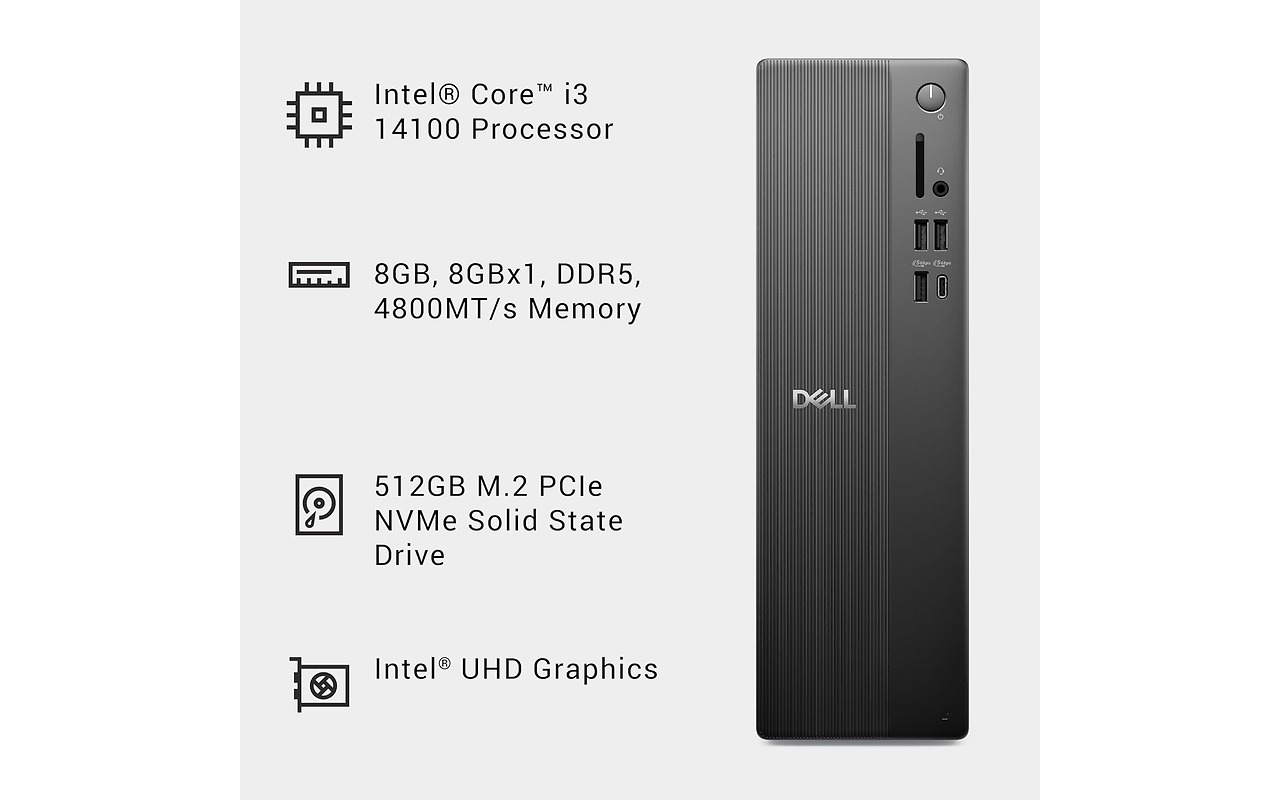DELL Tower ECT1250 MT / Core i3-14100 / 8GB DDR5 / 512GB SSD / Windows