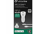Cellularline Car Charger Dual Kit / 18W+12W / USB-C to Lightning / White
